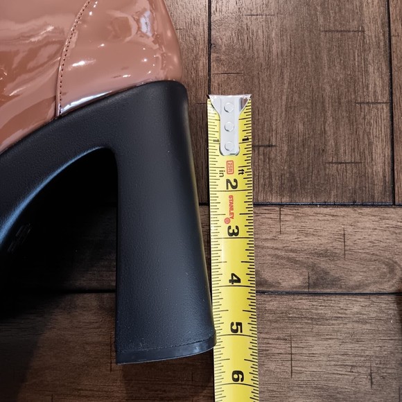 GB Gianni Bini Levi Tate Patent Platform Mid Boots Womens Sz 6 Caramel Brown NEW - Picture 6 of 6